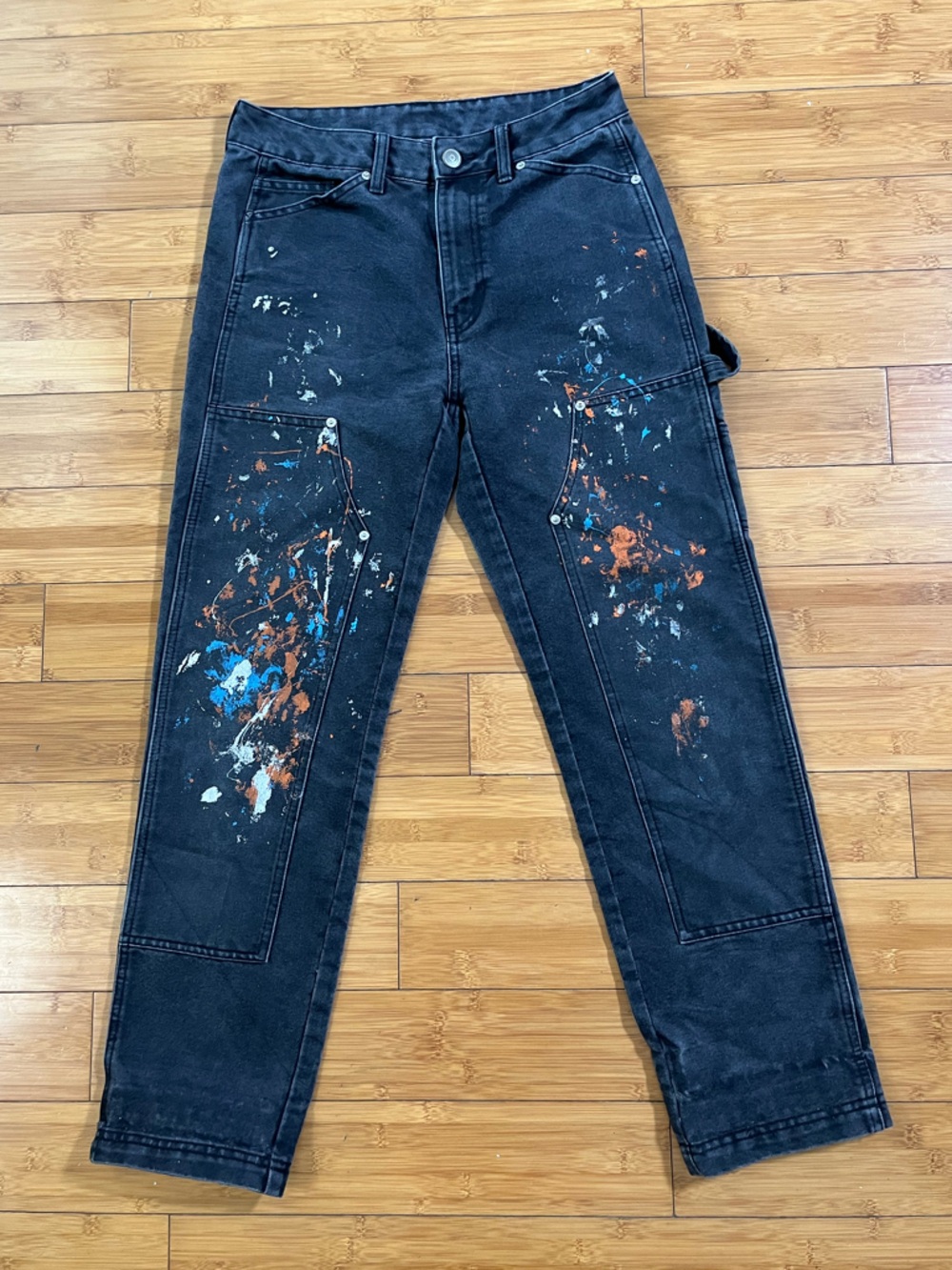 No Boundaries Paint Splatter Charcoal Denim Carpenter Straight Leg Jeans - Picture 1 of 12